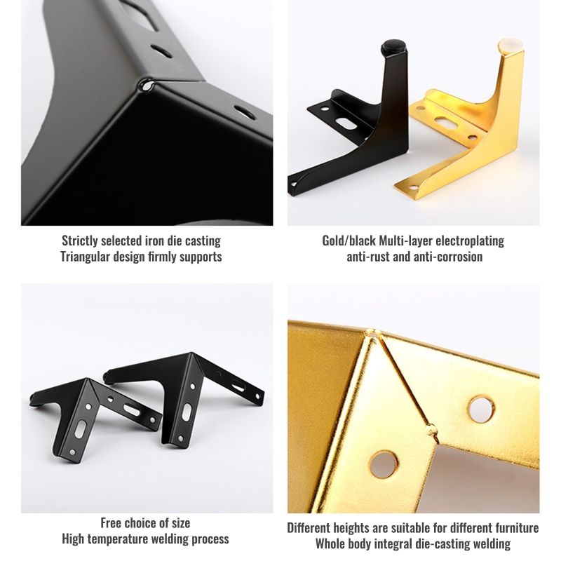 4Pcs Right Angle Support Sofa Legs Furniture Legs Replacement For TV Cabinet Bedside Table Furniture Hardware Gold/Black M17E-2-BK
