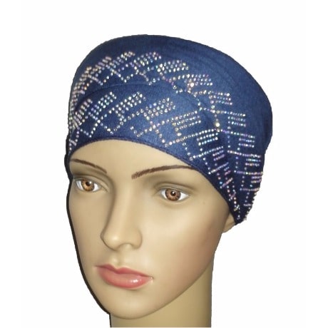 Silky Soft Regal Front Studded Turban with Diamond Design - Atlantic Blue