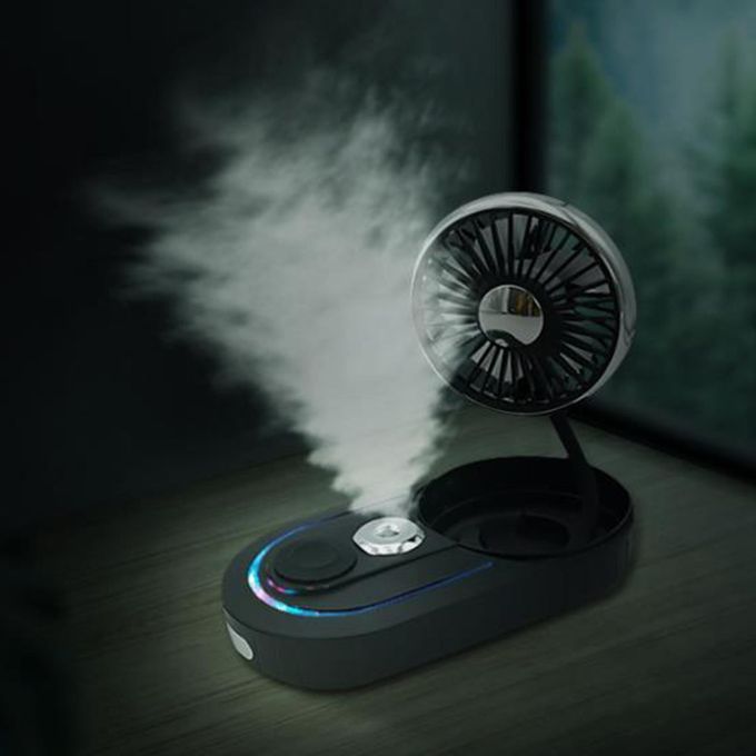 USB Fan Humidifier Dashboard With Light Fits For Desktop Truck Black