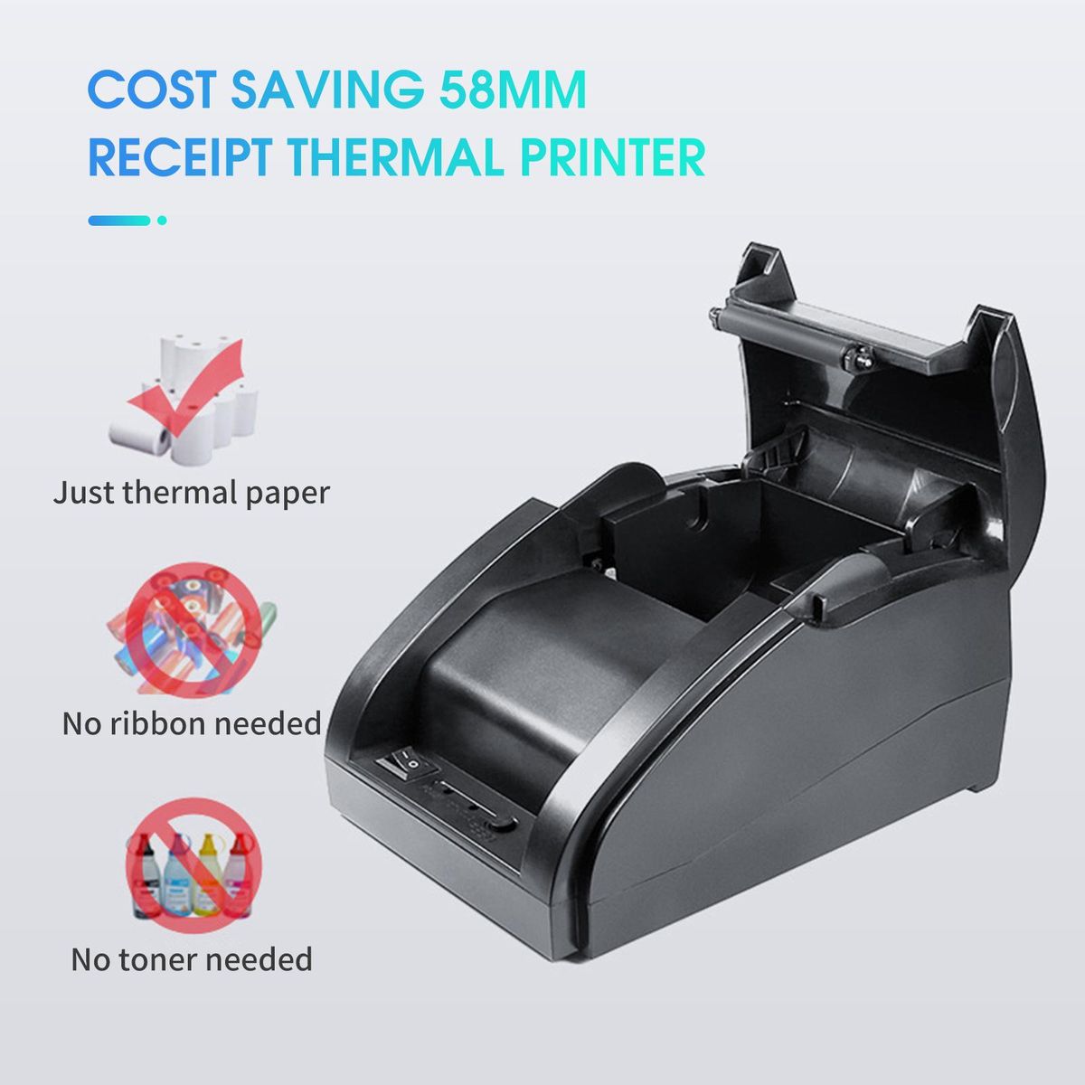 58mm Receipt Thermal Printer USB BT Mini Portable Label Printer Supermarket Receipt Bill Printing Compatible for iOS Android Windows ESC/POS Print Commands