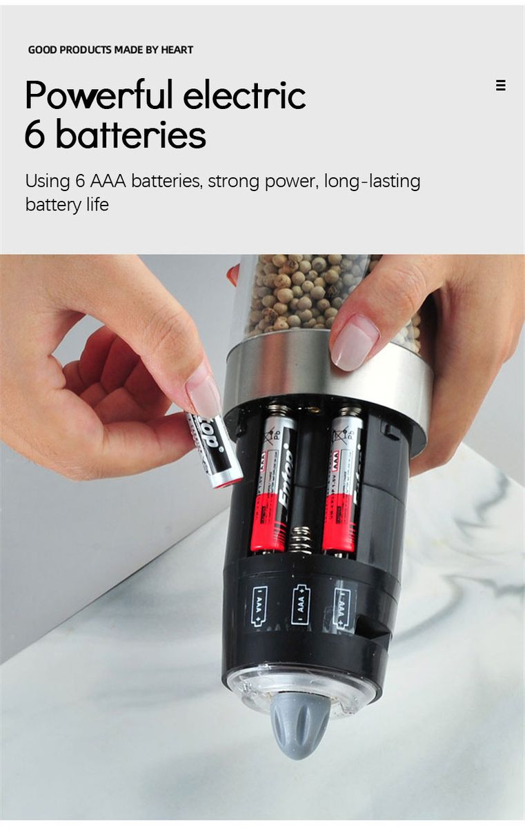 （Pepper Grinder）Electric Pepper Grinder Household Ground Pepper Sea Salt Black Pepper Freshly Ground Seasoning Bottle Kitchen Accessories GRE