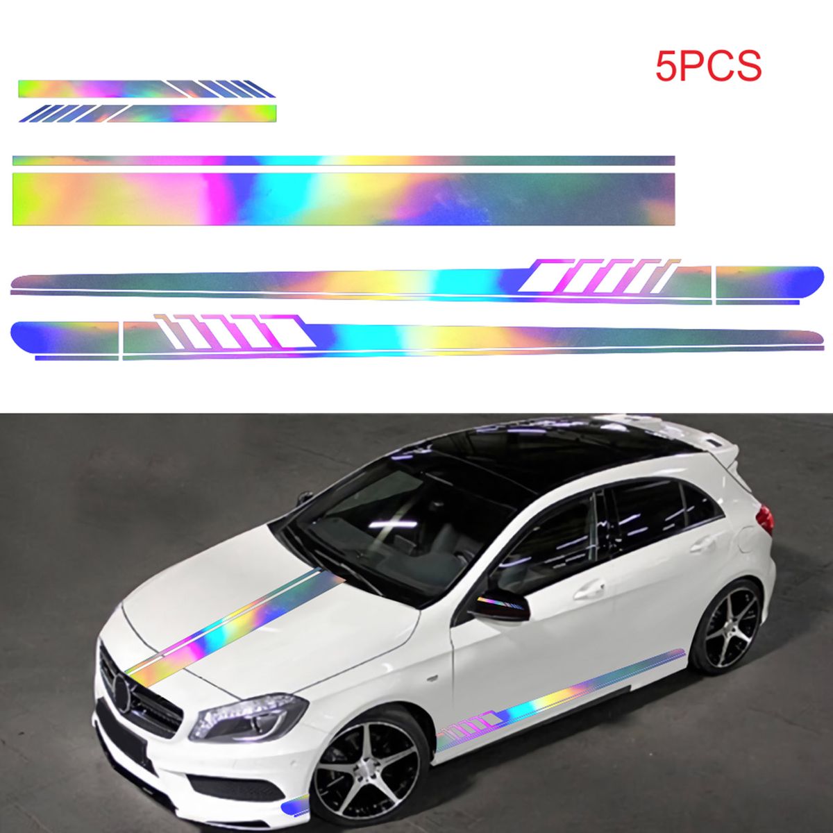 5 Pieces  Reflective Stripe Vinyl Car Side Sticker Auto Body