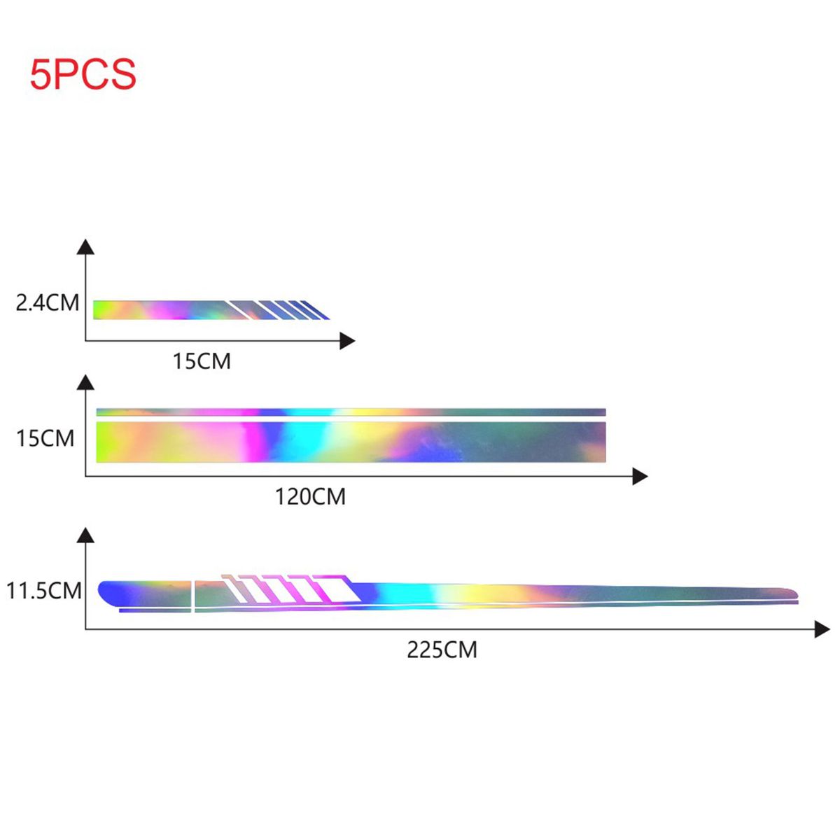 5 Pieces  Reflective Stripe Vinyl Car Side Sticker Auto Body