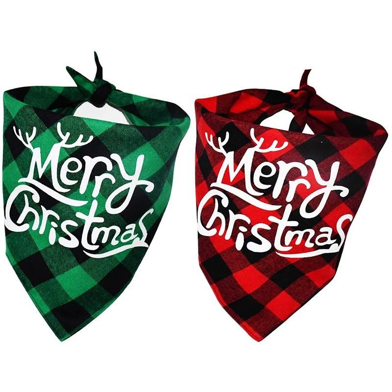 2 Pack Dog Headscarves Classic Plaid Triple-cornered Pet