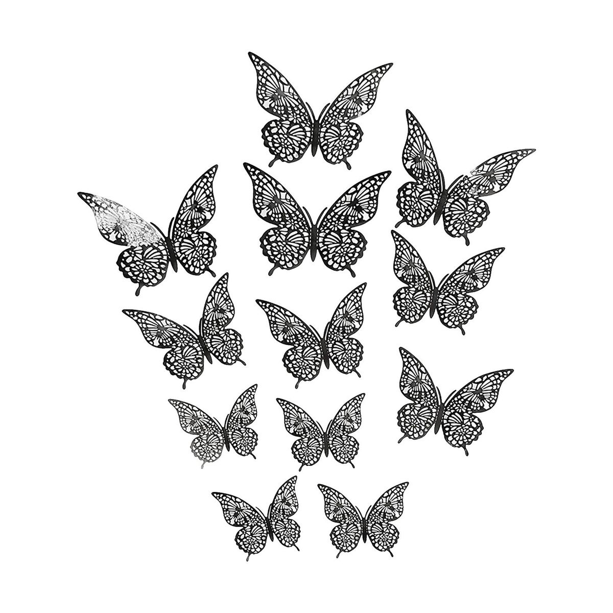 12Pcs Wall Stickers Hollow Out Butterfly Shape Wall Decal 3D Cut-out Sticker Refrigerator Stickers Decorative Paper Butterfly for DIY Art Decoration Removable Sticker