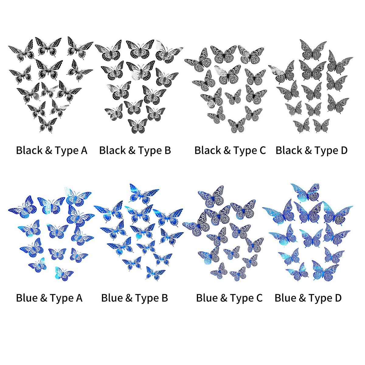 12Pcs Wall Stickers Hollow Out Butterfly Shape Wall Decal 3D Cut-out Sticker Refrigerator Stickers Decorative Paper Butterfly for DIY Art Decoration Removable Sticker