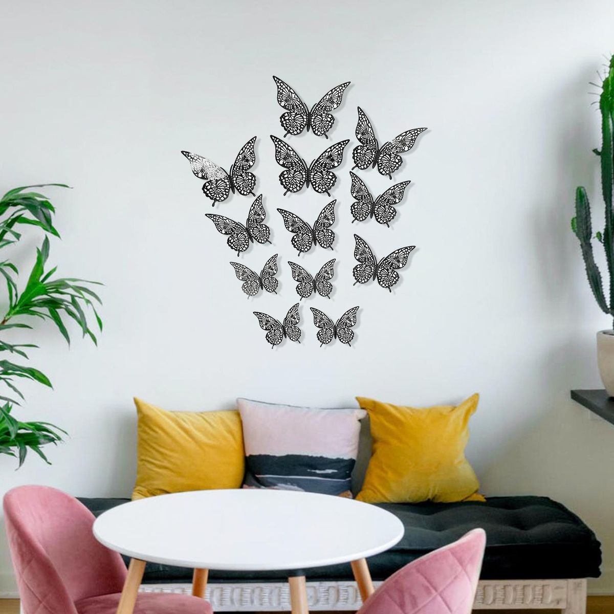 12Pcs Wall Stickers Hollow Out Butterfly Shape Wall Decal 3D Cut-out Sticker Refrigerator Stickers Decorative Paper Butterfly for DIY Art Decoration Removable Sticker