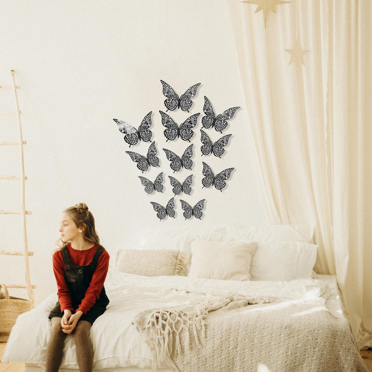 12Pcs Wall Stickers Hollow Out Butterfly Shape Wall Decal 3D Cut-out Sticker Refrigerator Stickers Decorative Paper Butterfly for DIY Art Decoration Removable Sticker