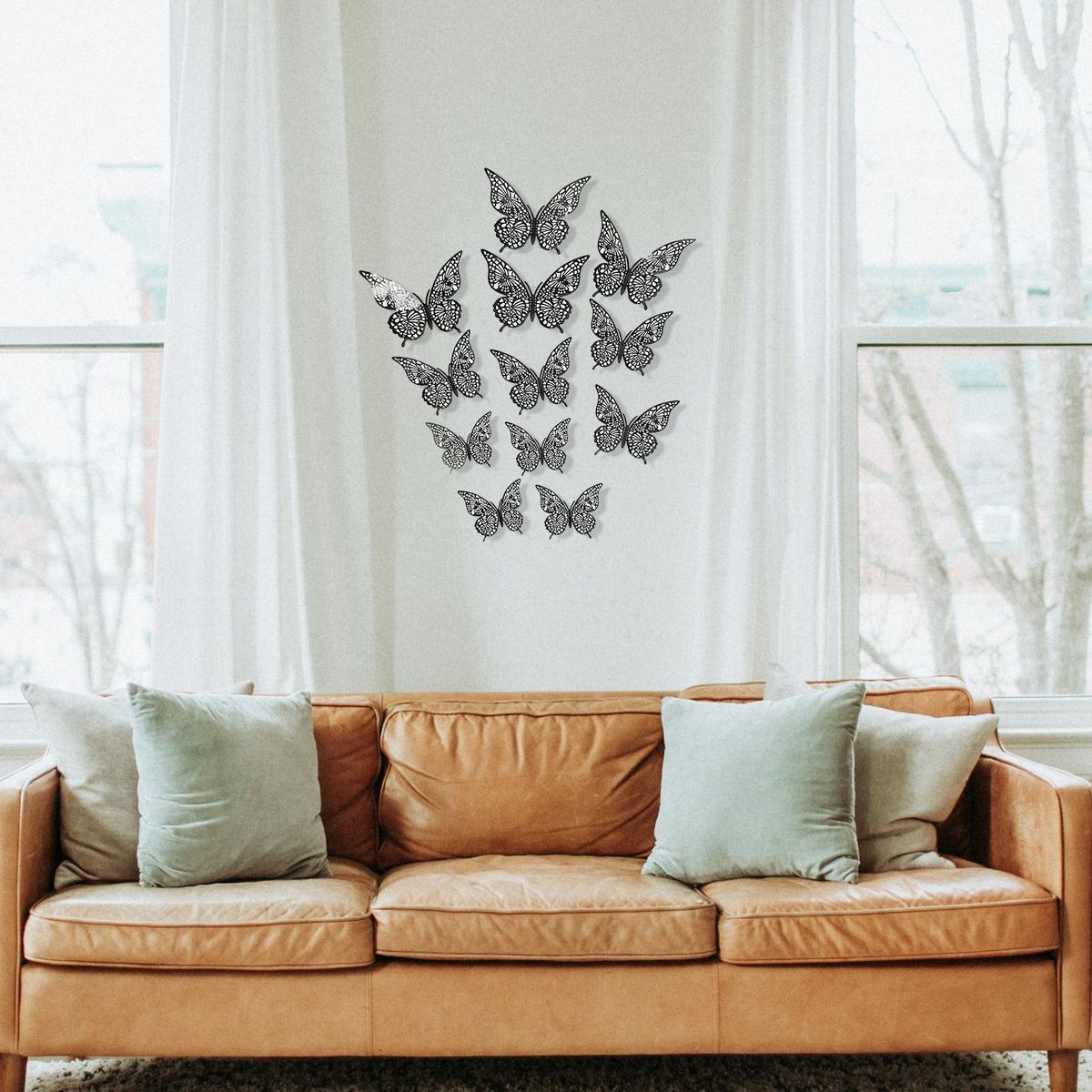 12Pcs Wall Stickers Hollow Out Butterfly Shape Wall Decal 3D Cut-out Sticker Refrigerator Stickers Decorative Paper Butterfly for DIY Art Decoration Removable Sticker