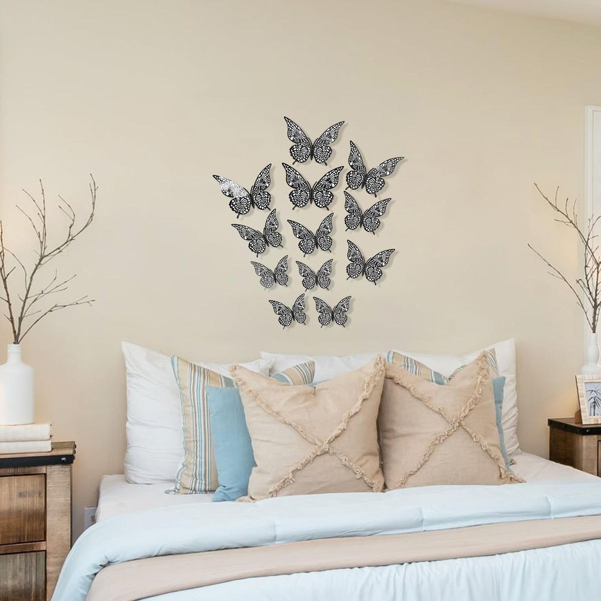 12Pcs Wall Stickers Hollow Out Butterfly Shape Wall Decal 3D Cut-out Sticker Refrigerator Stickers Decorative Paper Butterfly for DIY Art Decoration Removable Sticker