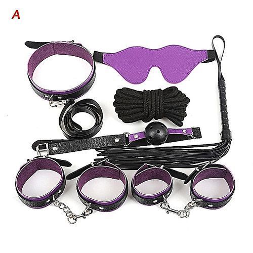 7 Pcs SM Bondage Set Adult Kit Handcuffs Ball Whip Collar Fetish Sex Toys