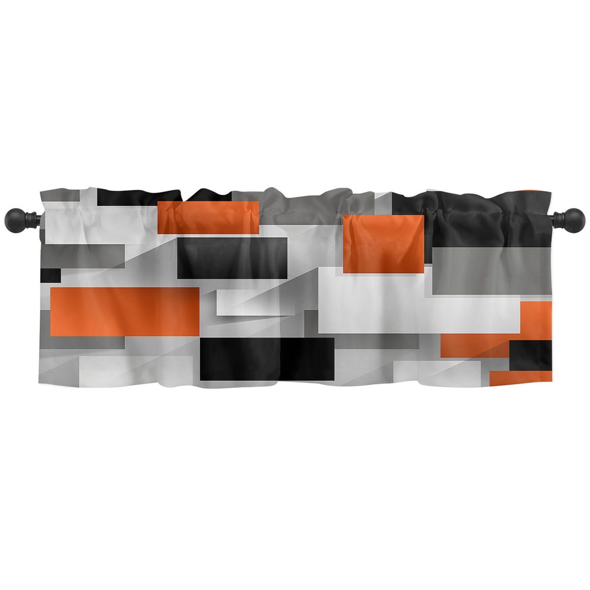 Unlined Valance Modern Geometric Kitchen Curtains Elegant Black Grey