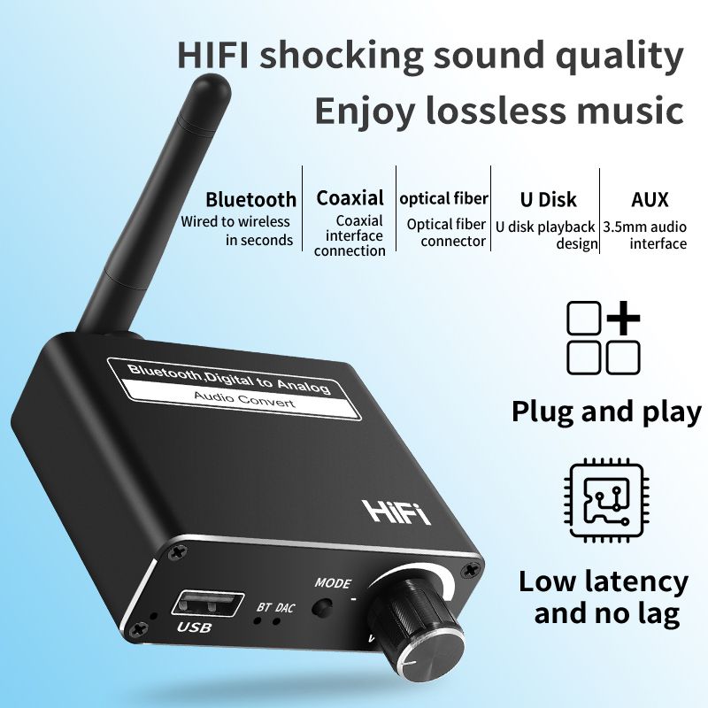 Dac Bluetooth 5.0 Audio Receiver Coaxial Optical Digital