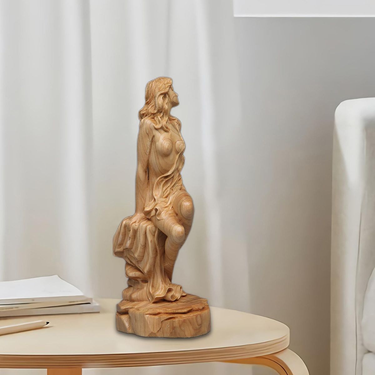 Creative Boxwood Solid Wood Beauty Figure Goddess Doll