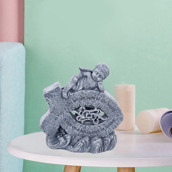 Angel Statue Cherub Figurine Sculpture Desktop Decor Artwork Gray A