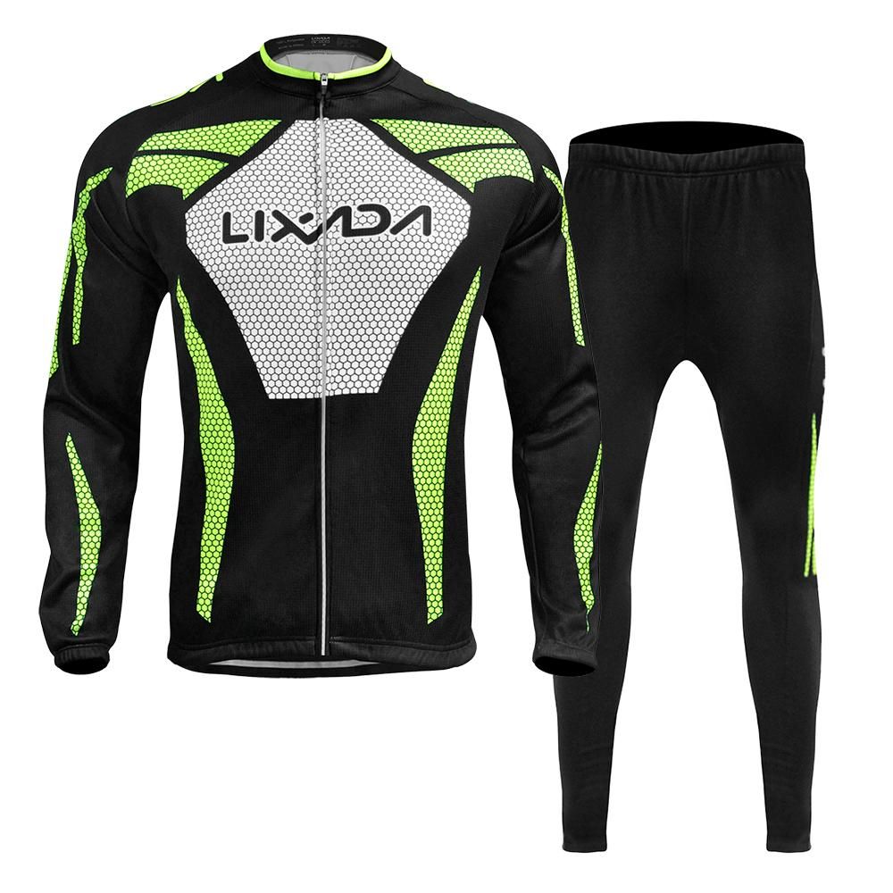 Lixada Men's Winter Long Sleeve Cycling Jersey Set Thermal Fleece Cycling Clothing Windproof Cycling Coat 3D Padded Trousers