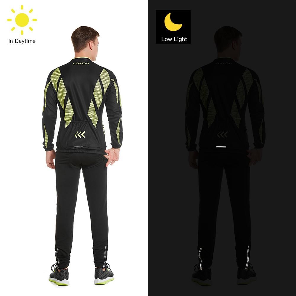 Lixada Men's Winter Long Sleeve Cycling Jersey Set Thermal Fleece Cycling Clothing Windproof Cycling Coat 3D Padded Trousers