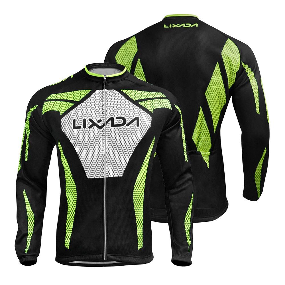 Lixada Men's Winter Long Sleeve Cycling Jersey Set Thermal Fleece Cycling Clothing Windproof Cycling Coat 3D Padded Trousers