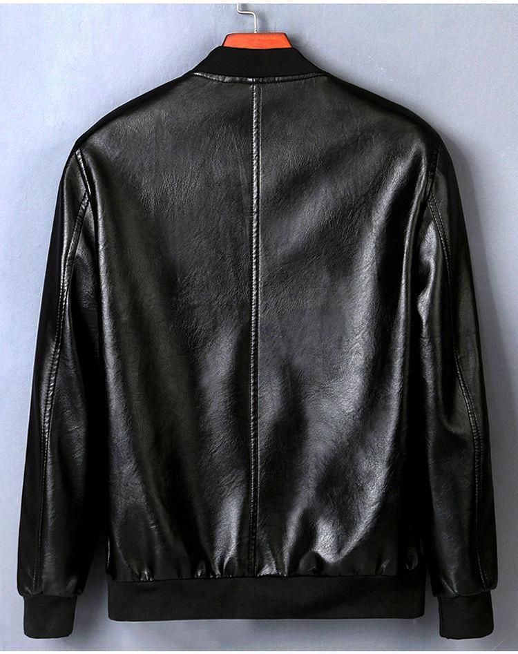 Men's large size windproof leather jacket-black
