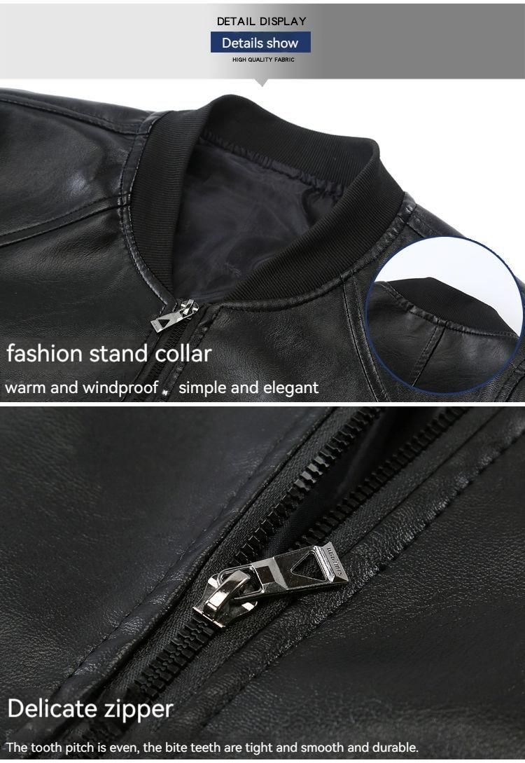Men's large size windproof leather jacket-black