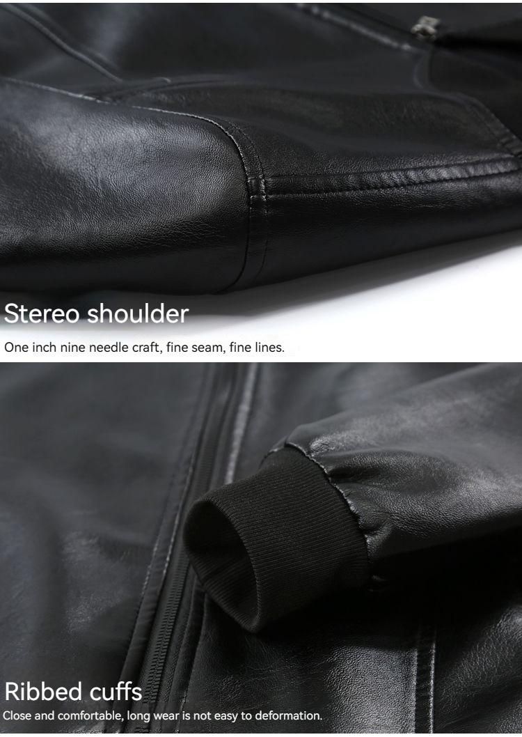 Men's large size windproof leather jacket-black