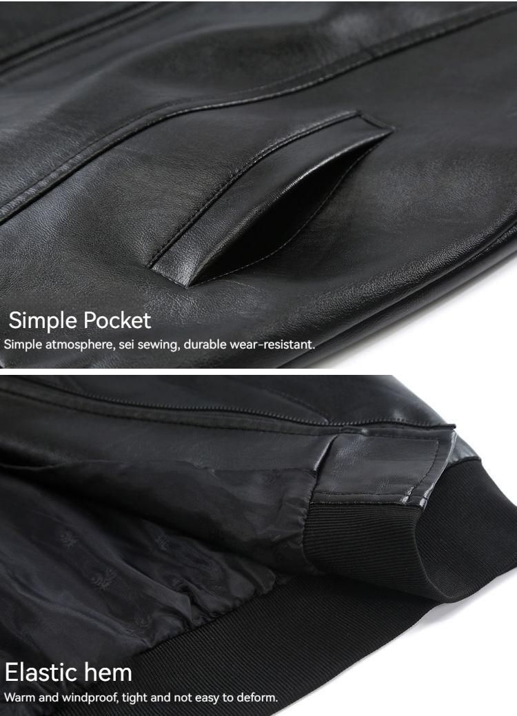 Men's large size windproof leather jacket-black