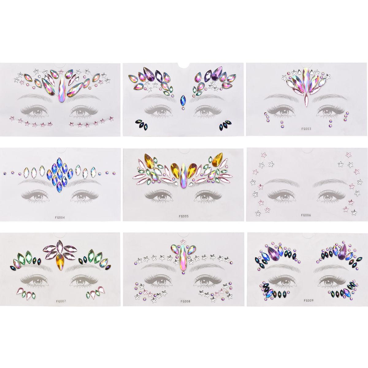 9 Sets DIY Face Stickers Gems Mermaid Face Jewels Stick On