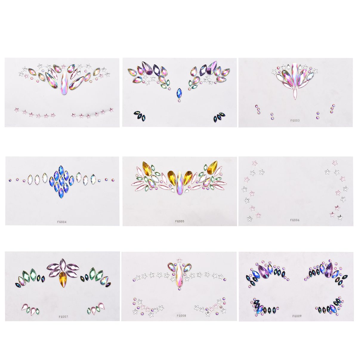 9 Sets DIY Face Stickers Gems Mermaid Face Jewels Stick On
