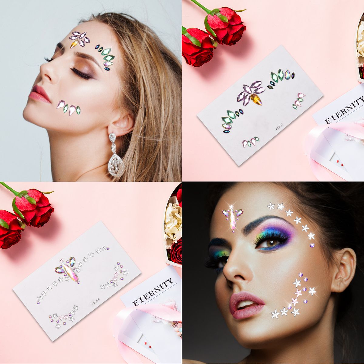 9 Sets DIY Face Stickers Gems Mermaid Face Jewels Stick On