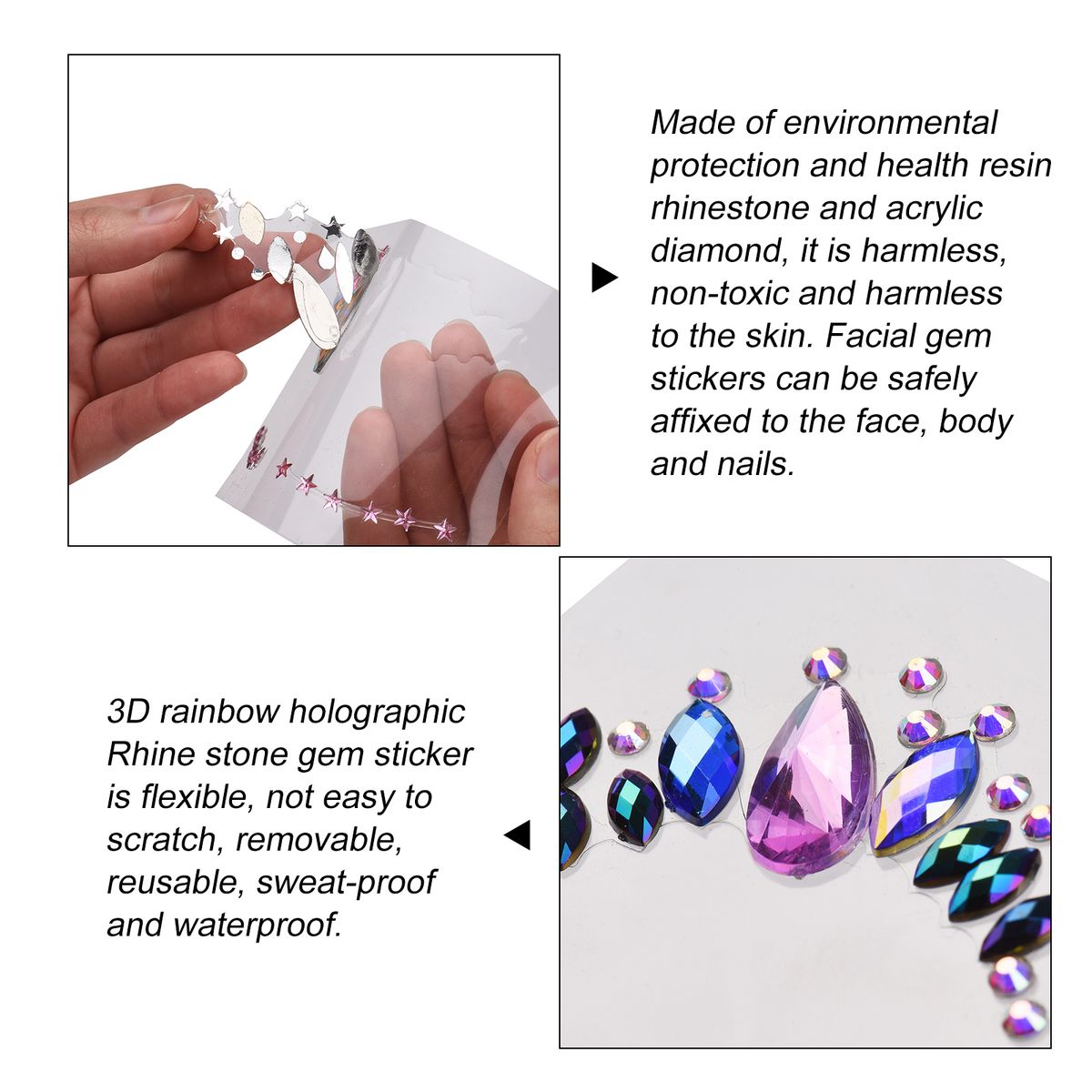 9 Sets DIY Face Stickers Gems Mermaid Face Jewels Stick On