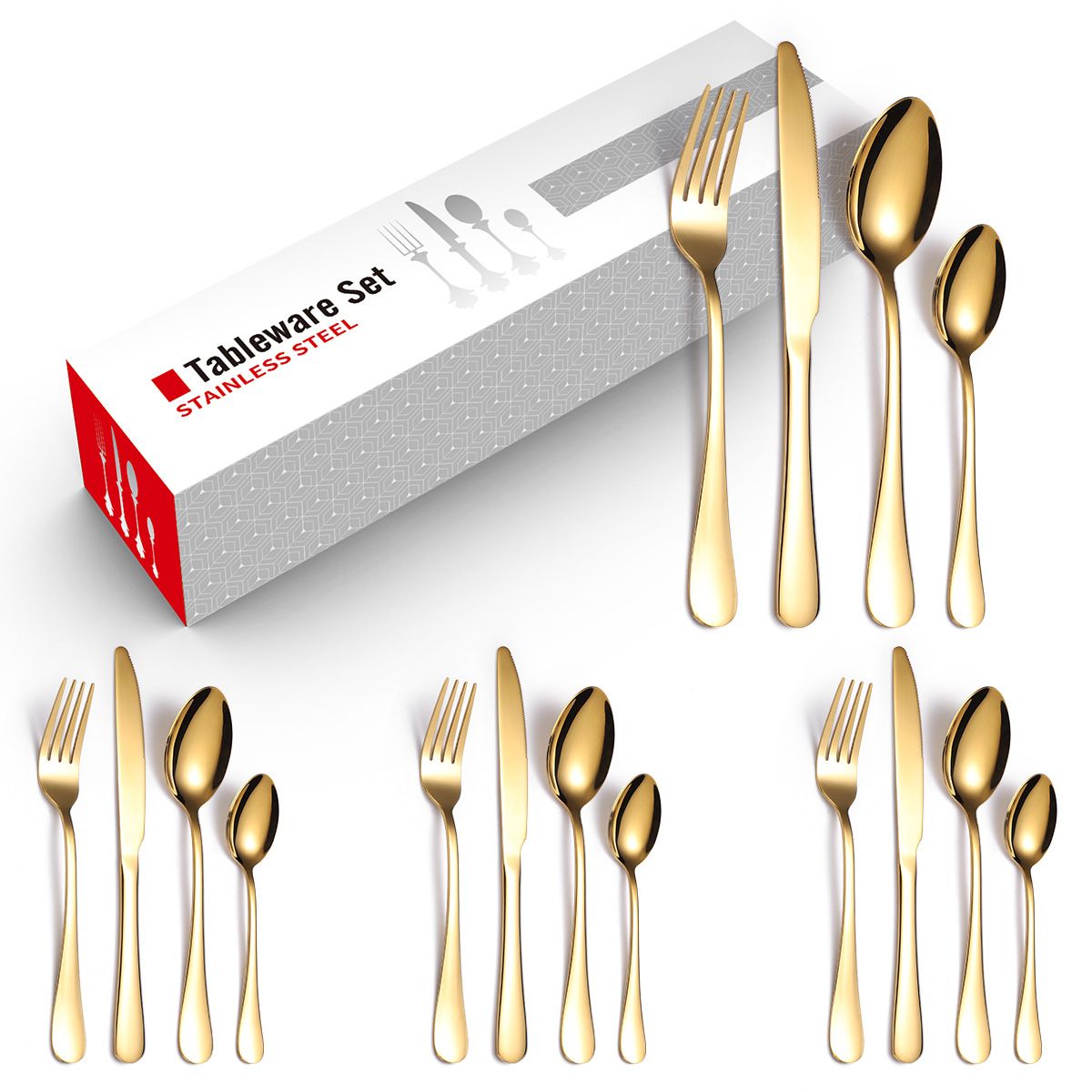 Gold Plated Stainless Steel Spoon & Fork-16Pcs