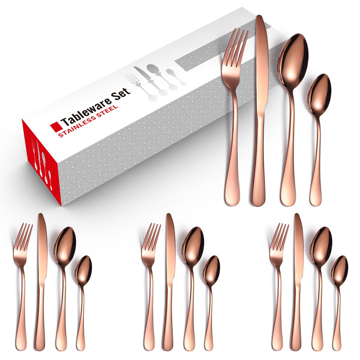 Gold Plated Stainless Steel Spoon & Fork-16Pcs
