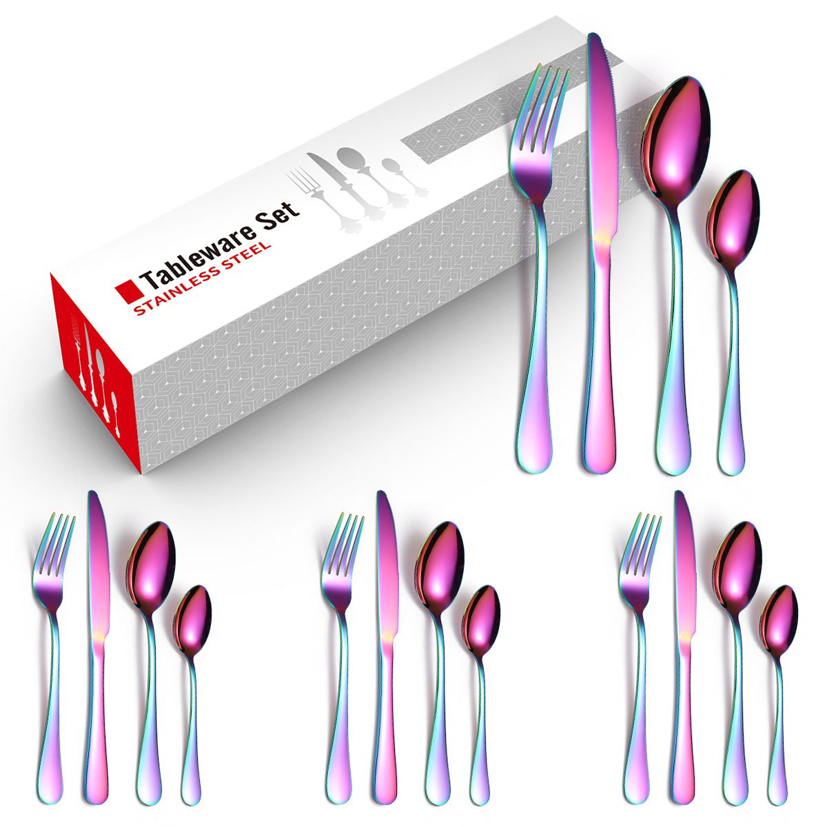 Gold Plated Stainless Steel Spoon & Fork-16Pcs