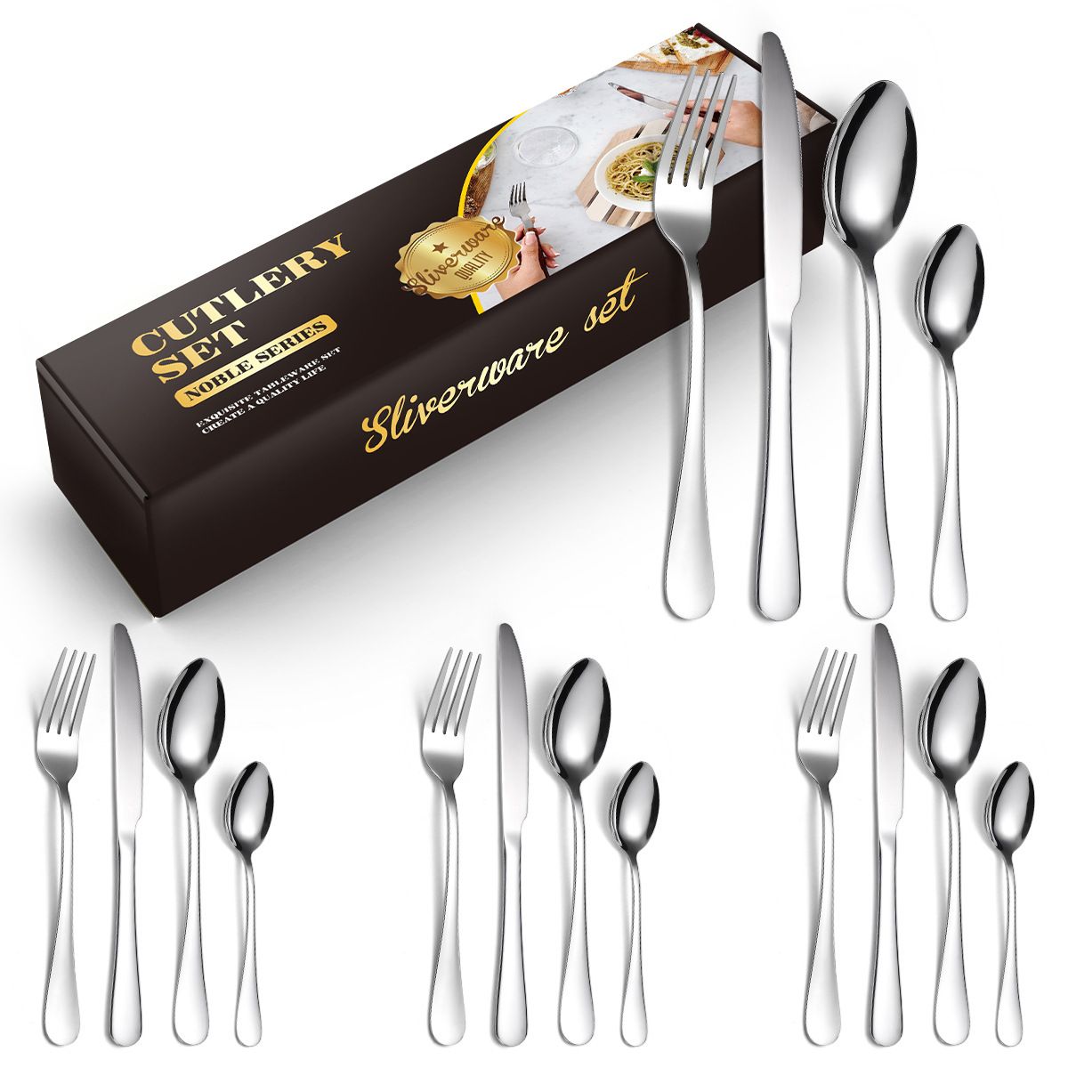 Gold Plated Stainless Steel Spoon & Fork-16Pcs