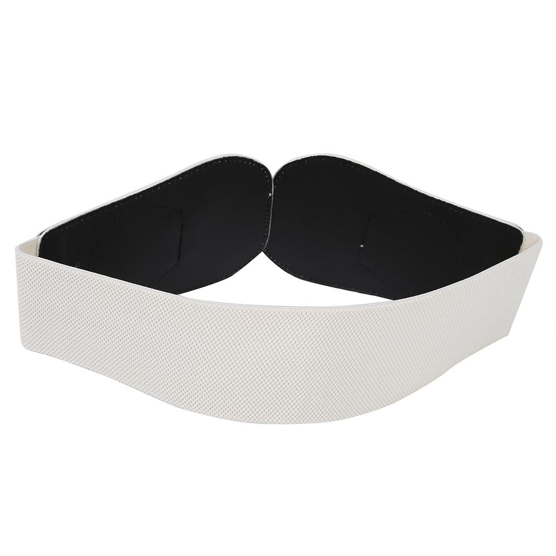 Gold Tone Dual D Ring Buckle Off White Wide Elastic Belt