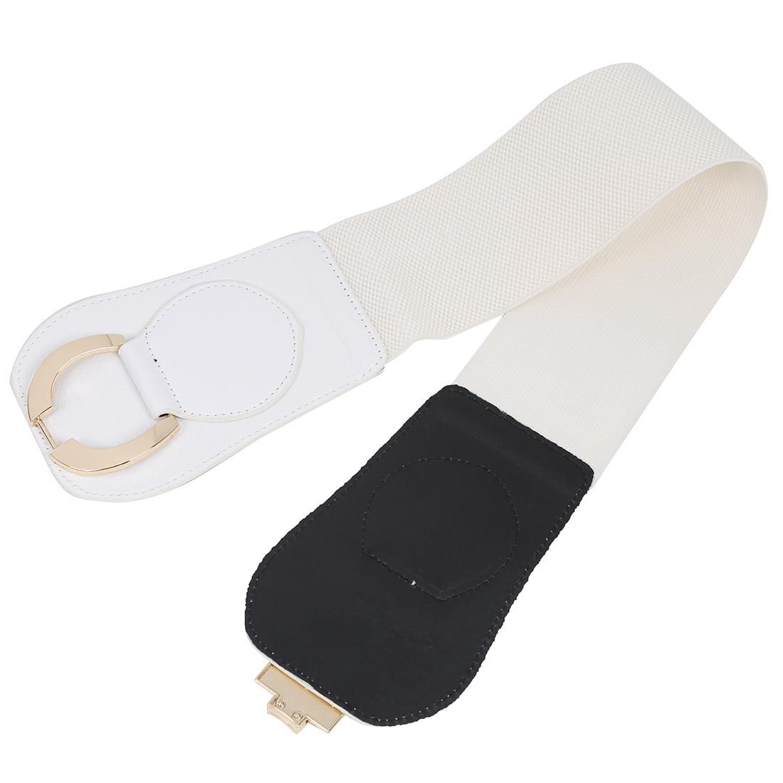 Gold Tone Dual D Ring Buckle Off White Wide Elastic Belt