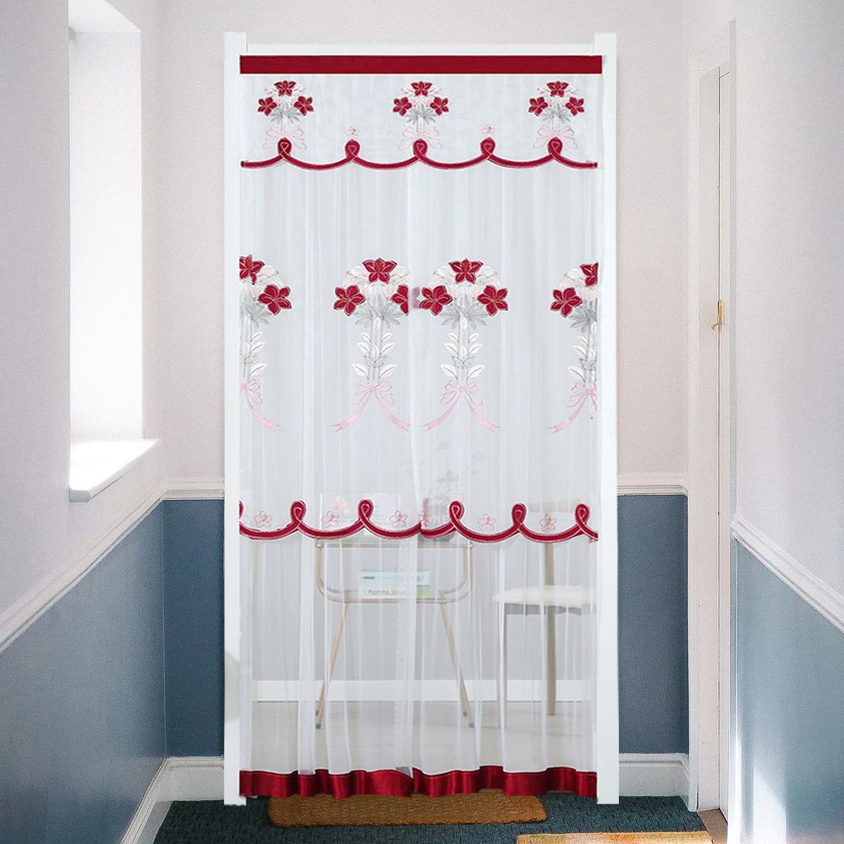 Window Curtain Door Kitchen Curtain Partition Drape Red