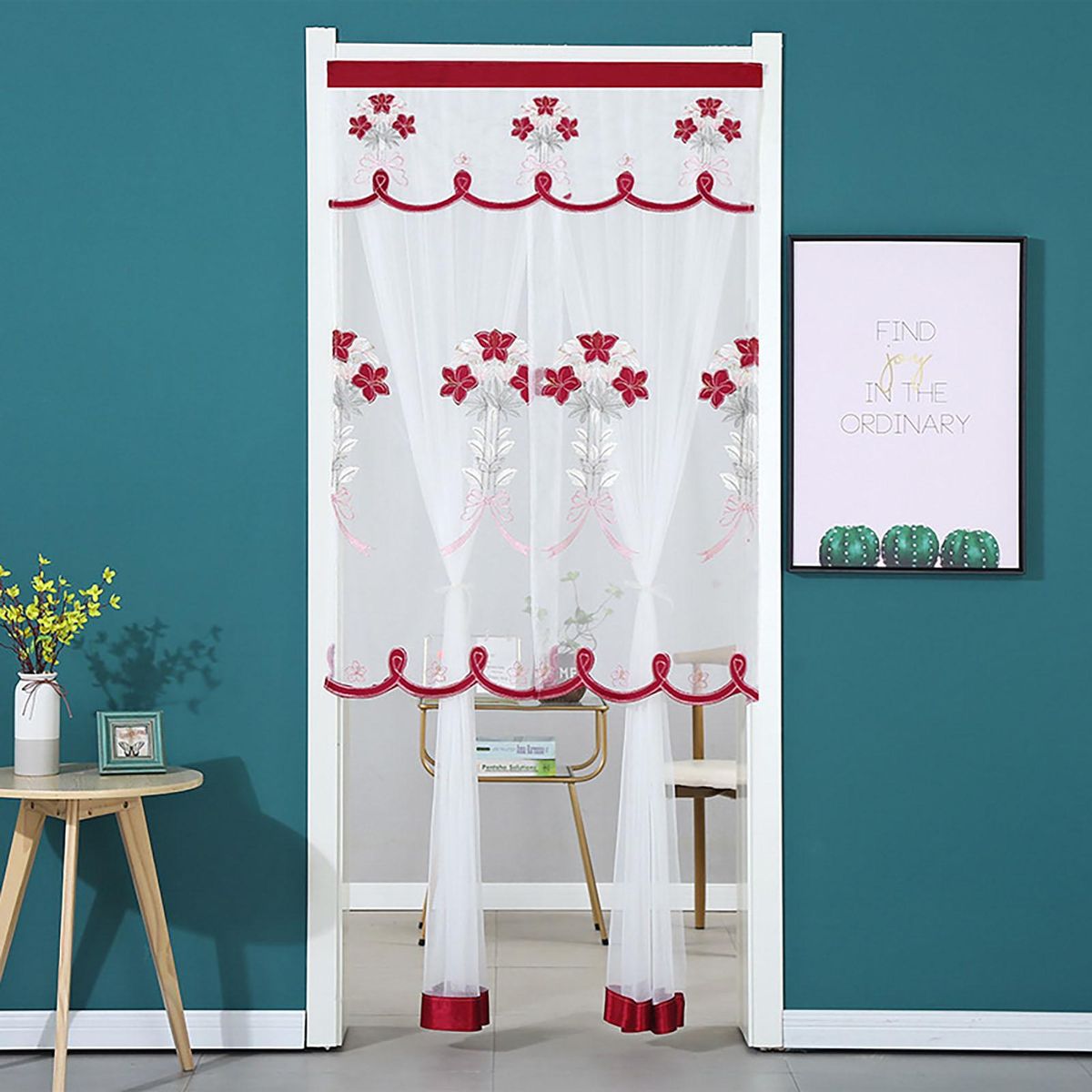 Window Curtain Door Kitchen Curtain Partition Drape Red