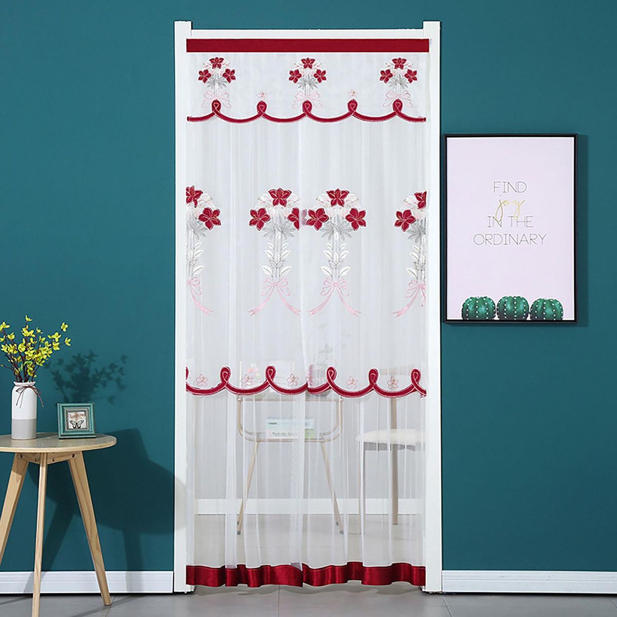 Window Curtain Door Kitchen Curtain Partition Drape Red