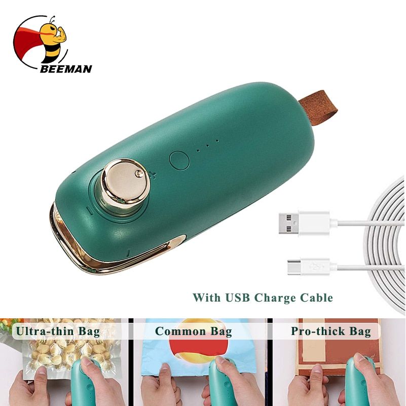 Portable USB Bag Sealer Mini Vacuum Sealing Machine Handheld Heat Sealer Kitchen Packing Machine For  Bags Food Storage Bags-Battery Type-