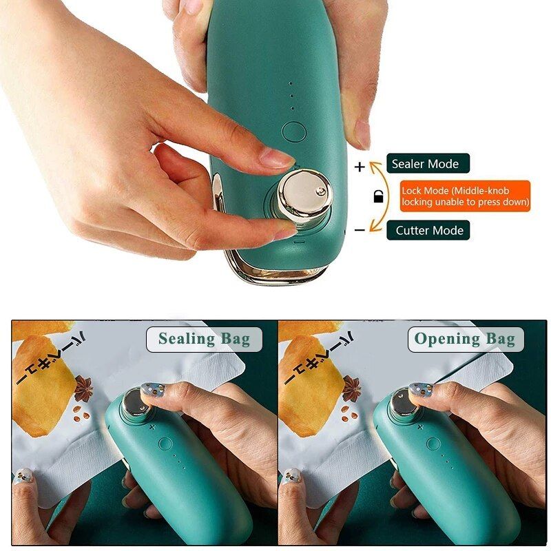 Portable USB Bag Sealer Mini Vacuum Sealing Machine Handheld Heat Sealer Kitchen Packing Machine For  Bags Food Storage Bags-Battery Type-