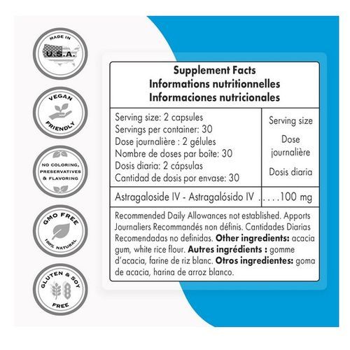 Astragalus Root Extract 100mg 60 Capsules