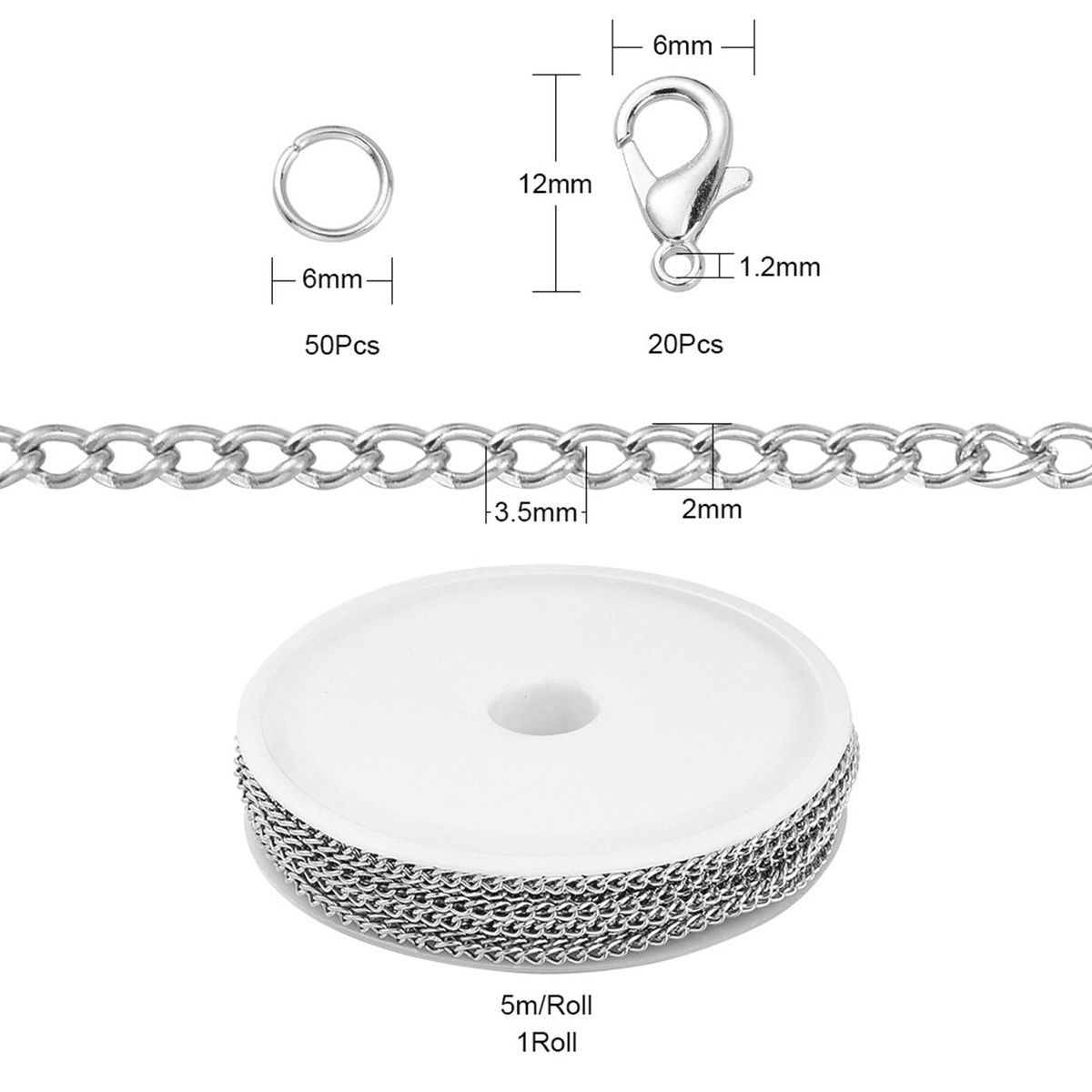 Link Chain 6mm Jump Rings Split Rings Findings Grey 6mm