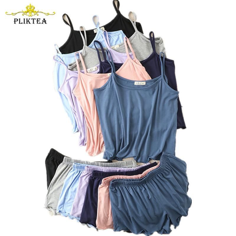 Summer Camisole Short Pants Pajamas For Women Size Summer Homewear Loose Modal Soft Pajamas Home Clothing 2 Pieces Set Sleepwear