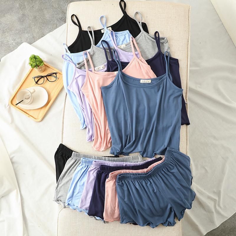 Summer Camisole Short Pants Pajamas For Women Size Summer Homewear Loose Modal Soft Pajamas Home Clothing 2 Pieces Set Sleepwear