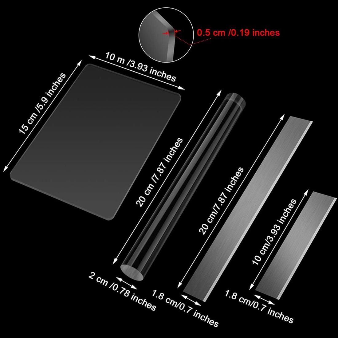 6 Pcs Acrylic Solid Clay Roller Clear Acrylic Sheet Rectangle Shape Backing Board Flexible Polymer Clay Cutters Carbon