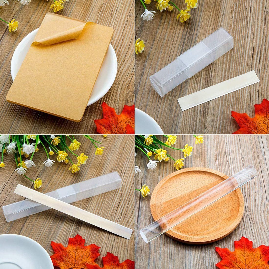 6 Pcs Acrylic Solid Clay Roller Clear Acrylic Sheet Rectangle Shape Backing Board Flexible Polymer Clay Cutters Carbon