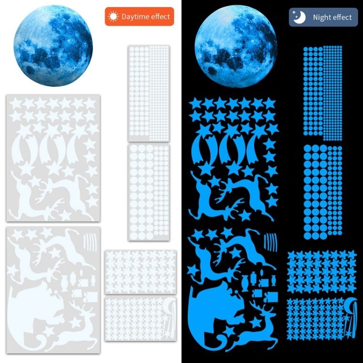 2 Packs Christmas Luminous Sticker, Specification: Blue Moon+Dot+Star+Christmas(Blue)