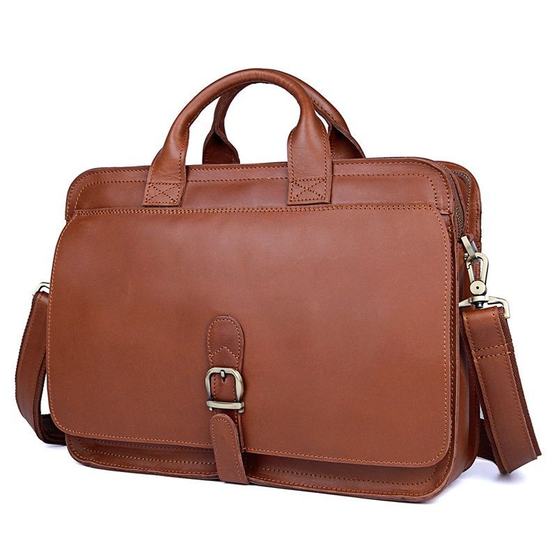 Vintage Brown Coffee Thick Genuine Leather 14'' Laptop Office Men Briefcase Portfolio Messenger Bag Highend M6020-coffee