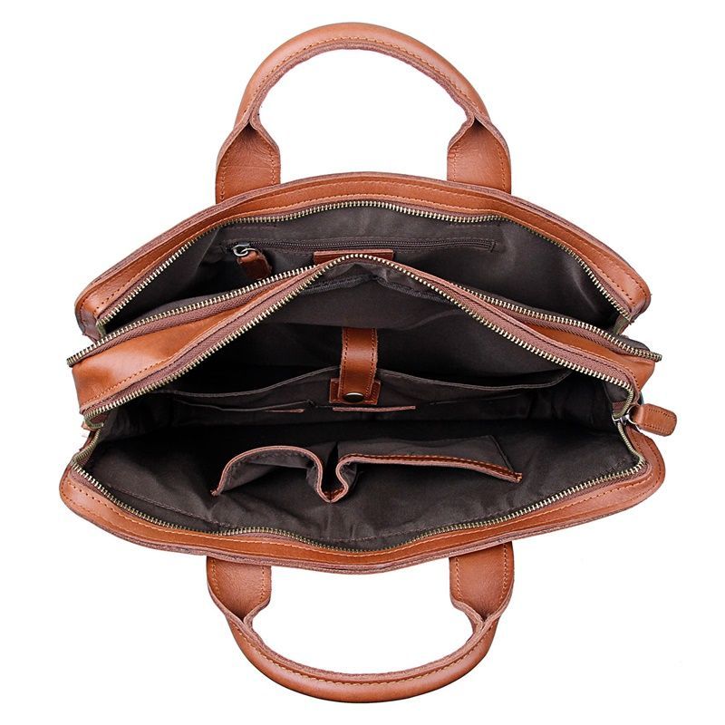 Vintage Brown Coffee Thick Genuine Leather 14'' Laptop Office Men Briefcase Portfolio Messenger Bag Highend M6020-coffee